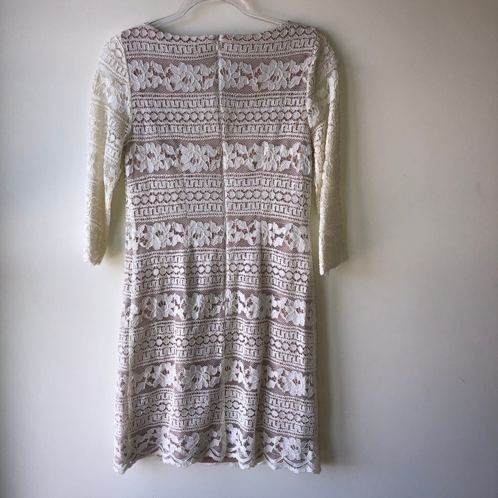 Eliza J Cream Lace Overlay 3/4 Sleeve Midi Shift Dress Size 6 - Picture 6 of 8